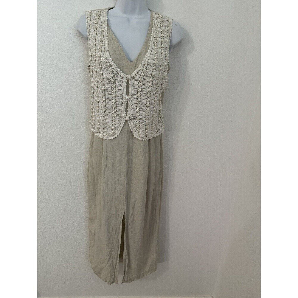 Breakin Loose Women's Dress 5/6 Vintage 90s Crocheted Vest Pearls Fairy Cottage